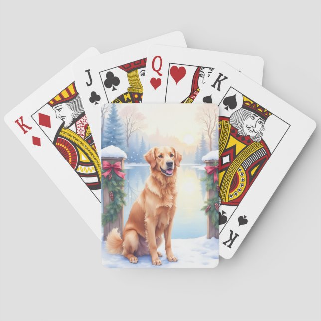 Chesapeake Bay Retriever Winter Lakeside Christmas Playing Cards (Back)