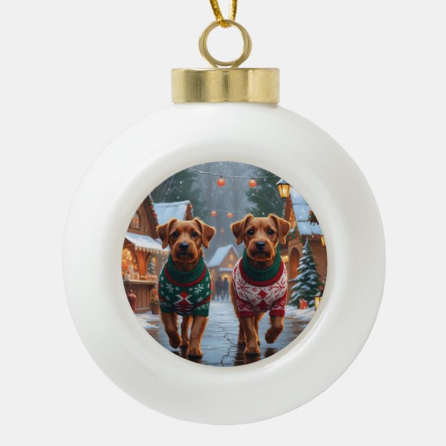 Chesapeake Bay Terrier Christmas Snow Holiday Ceramic Ball Christmas Ornament (Front)