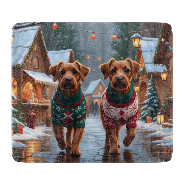Chesapeake Bay Terrier Christmas Snow Holiday Cutting Board (Front)