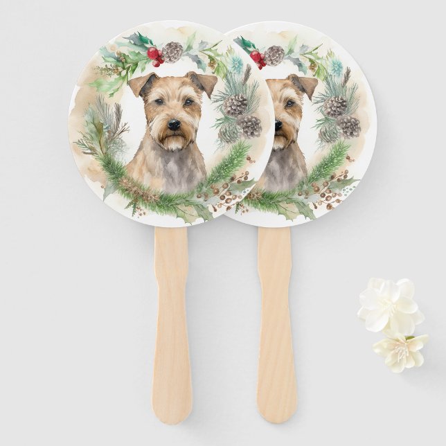 Chesapeake Bay Terrier Christmas Wreath Festive Hand Fan (Front and Back)