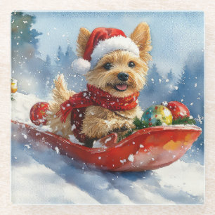 Chesapeake Bay Terrier Dog in Sledge Christmas Glass Coaster
