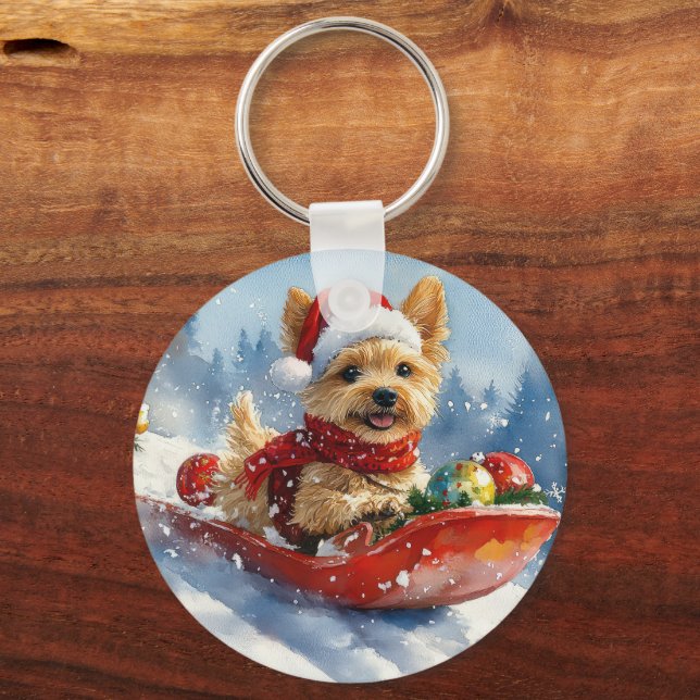 Chesapeake Bay Terrier Dog in Sledge Christmas Key Ring (Back)