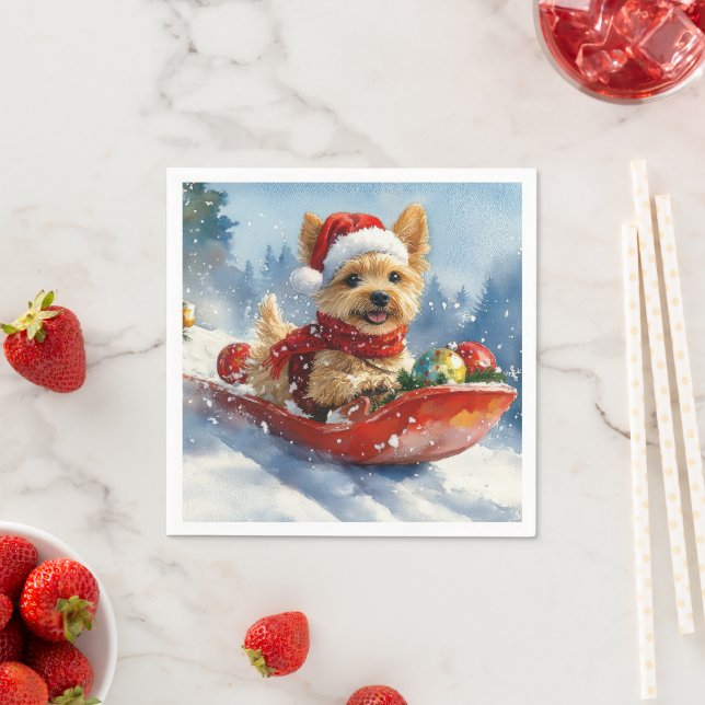Chesapeake Bay Terrier Dog in Sledge Christmas Napkin (Insitu)