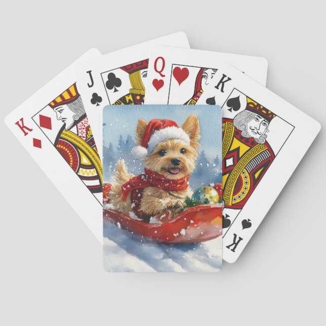 Chesapeake Bay Terrier Dog in Sledge Christmas Playing Cards (Back)