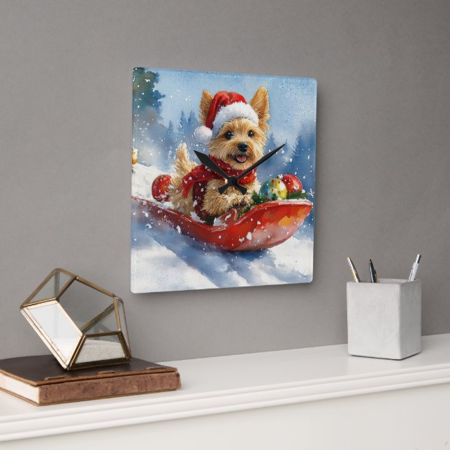 Chesapeake Bay Terrier Dog in Sledge Christmas Square Wall Clock (Office)