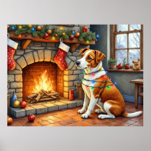 Chesapeake Bay Terrier Fireplace Christmas Lights Poster