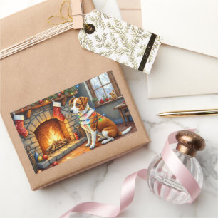 Chesapeake Bay Terrier Fireplace Christmas Lights Rectangular Sticker