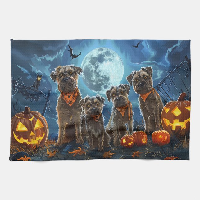 Chesapeake Bay Terrier Halloween Spooky Tea Towel (Horizontal)