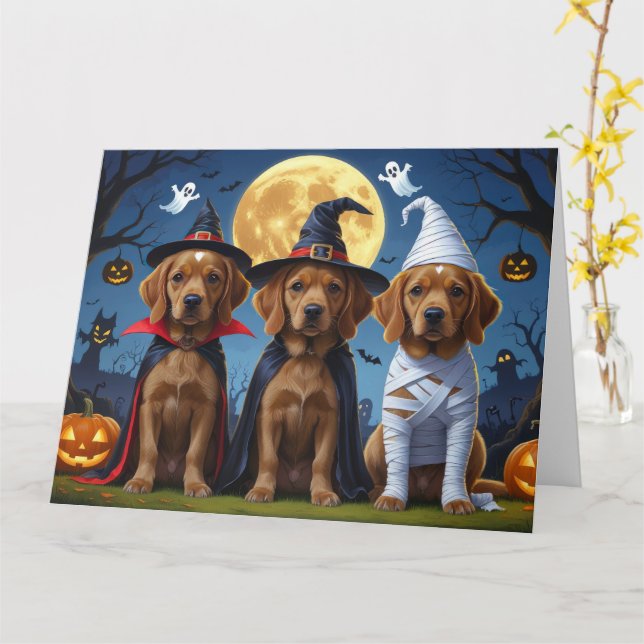 Chesapeake Bay Terrier Pumpkin Halloween Funny Card (Yellow Flower)