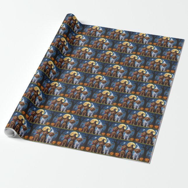 Chesapeake Bay Terrier Pumpkin Halloween Funny Wrapping Paper (Unrolled)
