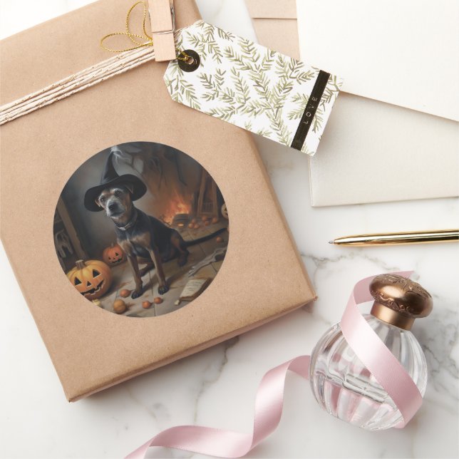 Chesapeake Bay Terrier Pumpkins Halloween Scary  Classic Round Sticker (Gifting)