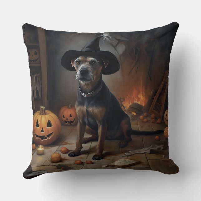 Chesapeake Bay Terrier Pumpkins Halloween Scary  Cushion (Back)