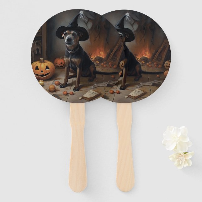 Chesapeake Bay Terrier Pumpkins Halloween Scary  Hand Fan (Front and Back)