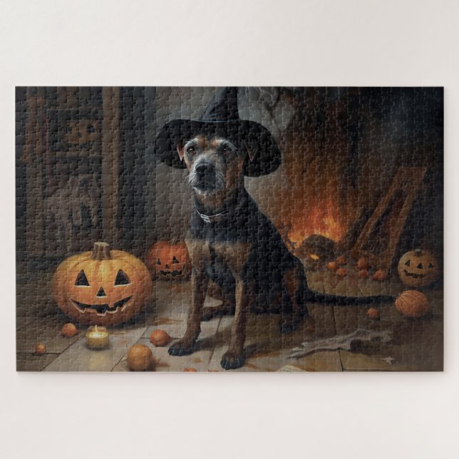 Chesapeake Bay Terrier Pumpkins Halloween Scary  Jigsaw Puzzle (Horizontal)