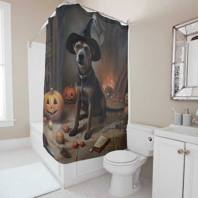 Chesapeake Bay Terrier Pumpkins Halloween Scary  Shower Curtain (In Situ)