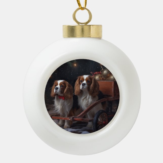 Chesapeake Bay Terrier Snowy Sleigh Christmas Ceramic Ball Christmas Ornament (Front)