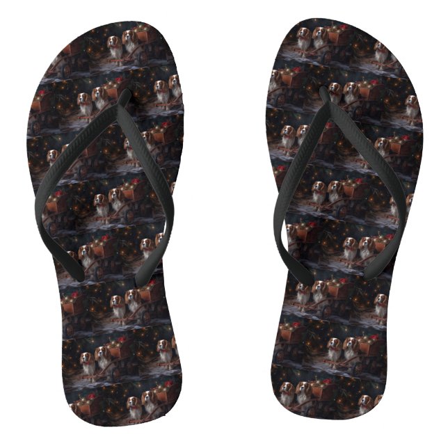 Chesapeake Bay Terrier Snowy Sleigh Christmas Flip Flops (Footbed)