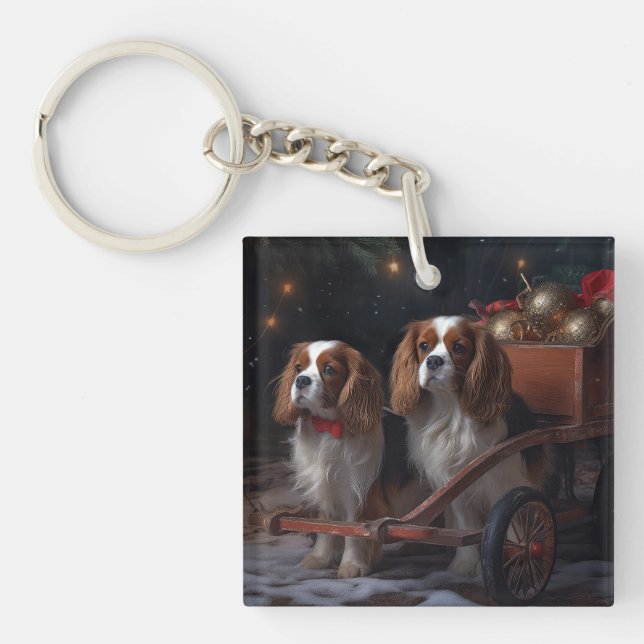 Chesapeake Bay Terrier Snowy Sleigh Christmas Key Ring (Front)