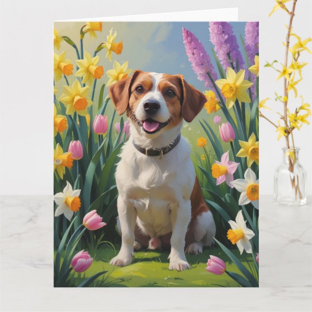 Chesapeake Bay Terrier Spring Flowers Painting Card (Yellow Flower)