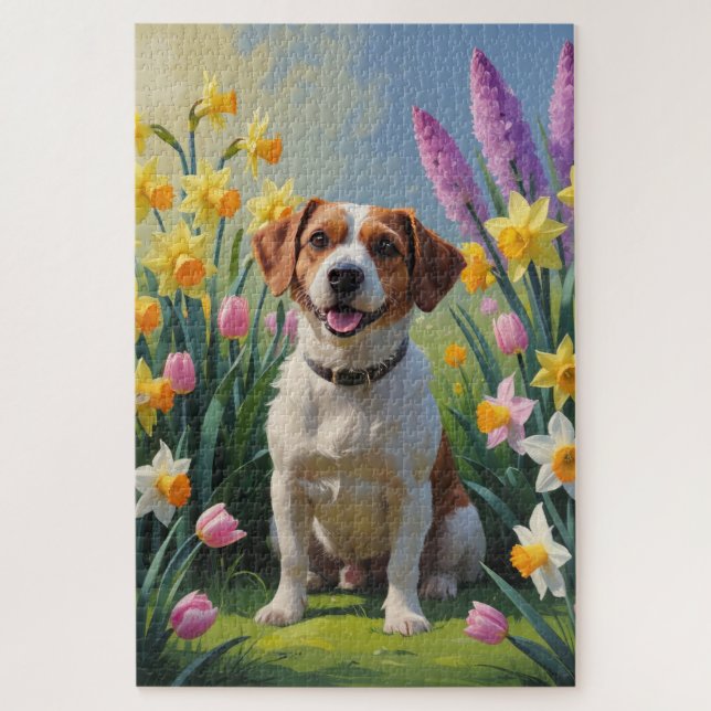 Chesapeake Bay Terrier Spring Flowers Painting Jigsaw Puzzle (Vertical)