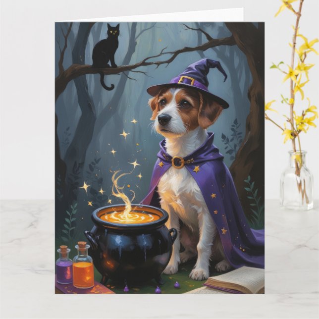 Chesapeake Bay Terrier Whimsical Halloween  Card (Yellow Flower)
