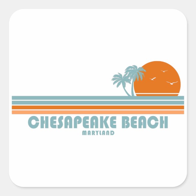 Chesapeake Beach Maryland Sun Palm Trees Square Sticker (Front)