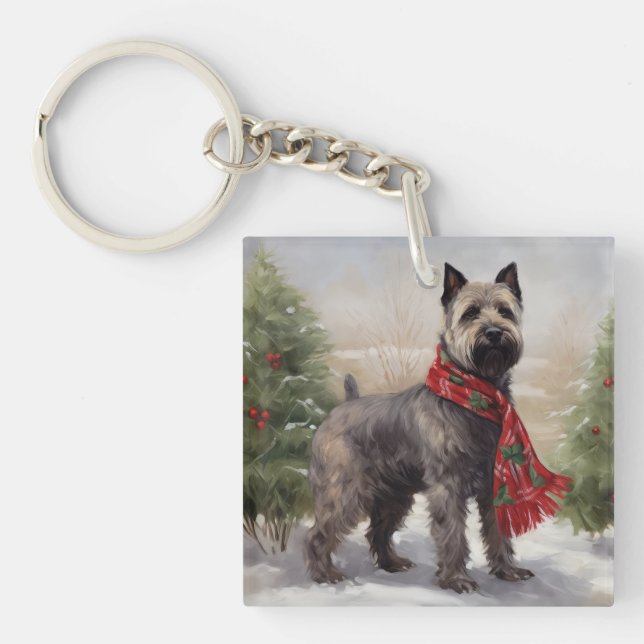 Chesapeake Dog in Snow Christmas Key Ring (Front)