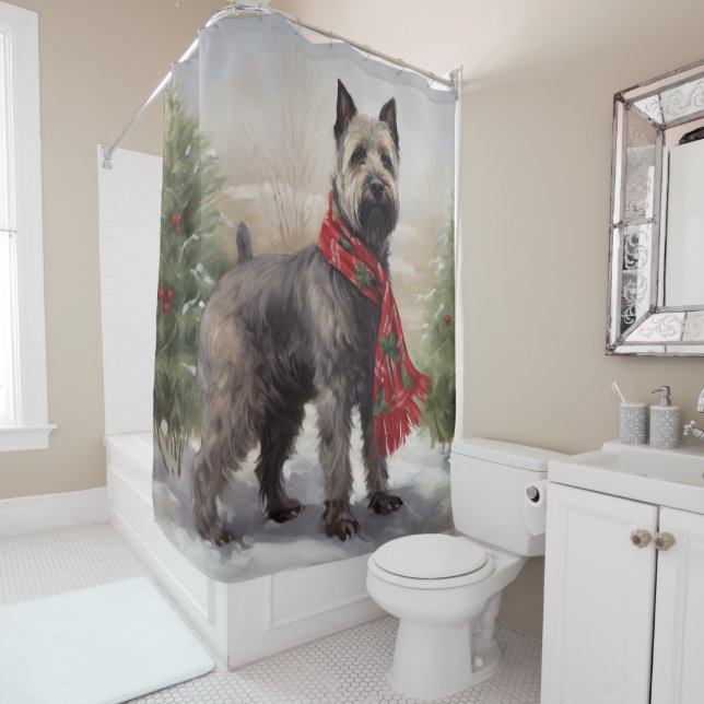 Chesapeake Dog in Snow Christmas Shower Curtain (In Situ)