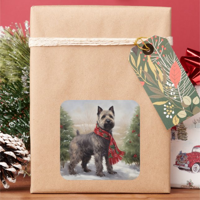 Chesapeake Dog in Snow Christmas Square Sticker (Holiday)
