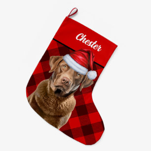 Chesapeake Retriever Holiday Plaid Personalised Large Christmas Stocking