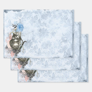 Cheshire Cat Alice in Wonderland Blue Wrapping Paper Sheet