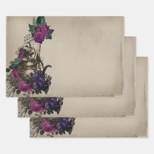 Cheshire Cat and Purple Floral Alice in Wonderland Wrapping Paper Sheet