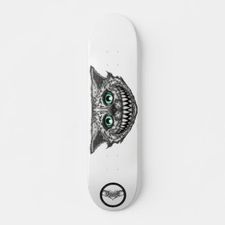 Cheshire cat black and white line art smile skateboard