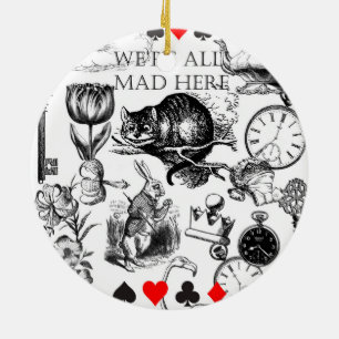 Cheshire Cat classic alice in wonderland mad Ceramic Tree Decoration