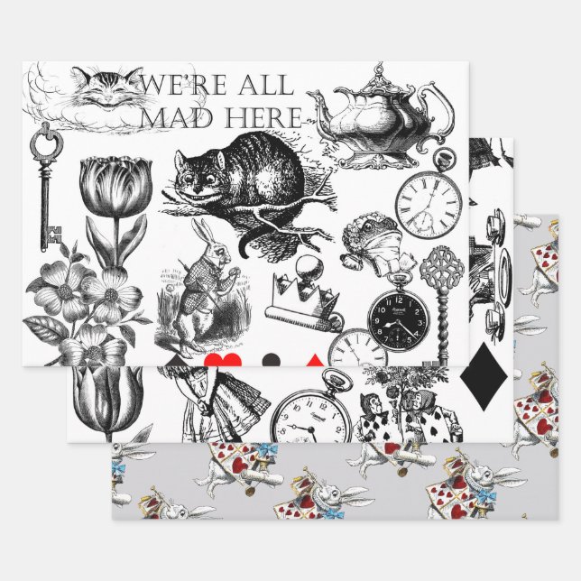 Cheshire Cat classic alice in wonderland mad Wrapping Paper Sheet (Set)