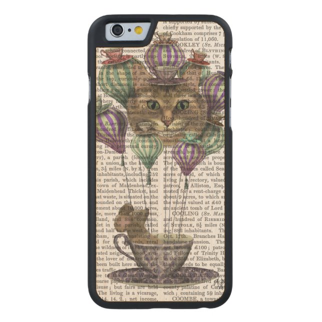 Cheshire Cat Hot Air Balloon Carved Wood iPhone Case (Back)