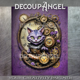 Cheshire Cat in Purple Steampunk Style Decoupage Tissue Paper