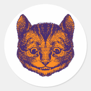 Cheshire Cat Inked Purple Orange Classic Round Sticker