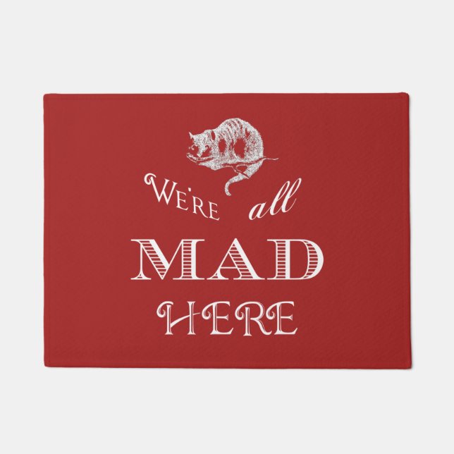 Cheshire Cat Mad Alice Red Doormat (Front)