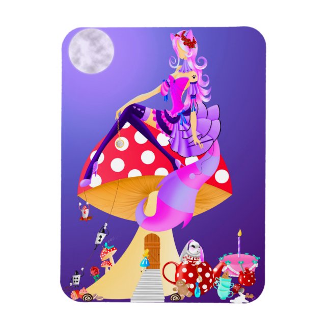 Cheshire Cat on Mushroom  Magnet (Vertical)