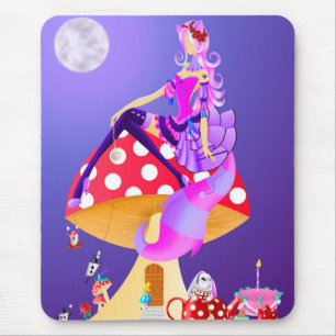 Cheshire Cat on mushroom wonderland Mouse Mat