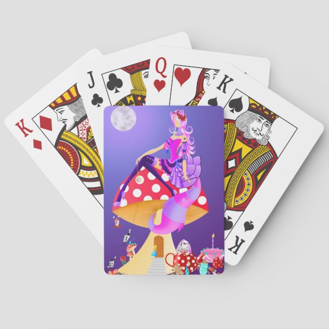 Cheshire Cat on Mushroom Wonderland  Playing Cards (Back)