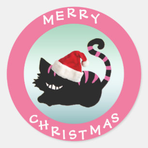 Cheshire Cat Pink Christmas Stickers