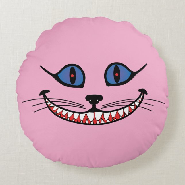 Cheshire Cat Smile  PINK Round Cushion (Front)