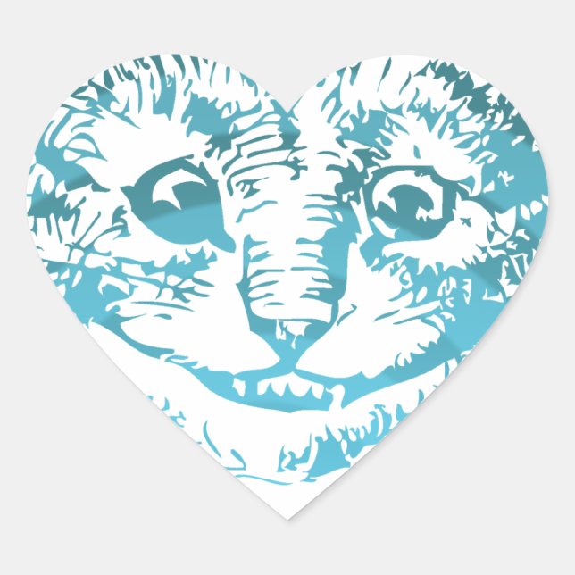 Cheshire Cat Striped Blue Heart Sticker (Front)