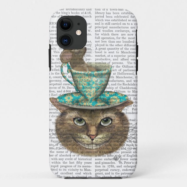 Cheshire Cat with Cup on Head Case-Mate iPhone Case (Back)