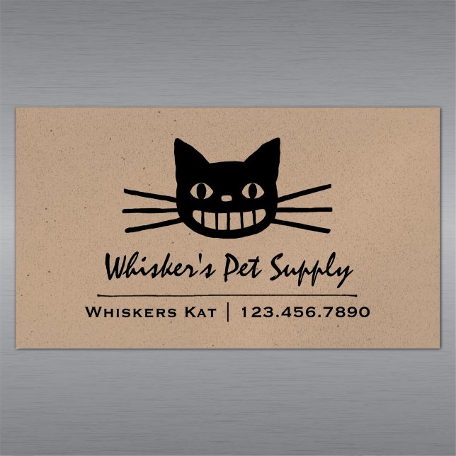 Cheshire Cat with Long Whiskers | Crazy Black Cat Magnetic Business Card (Creator Uploaded)