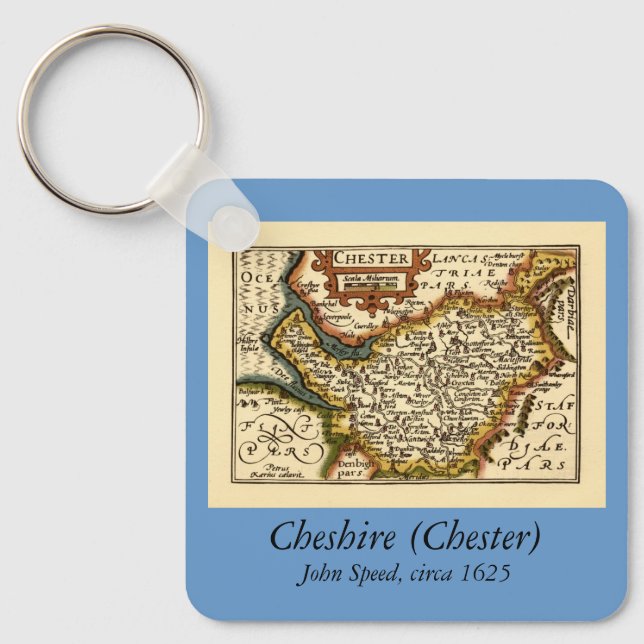 Cheshire (Chester) County England Antiquarian Map Key Ring (Front)