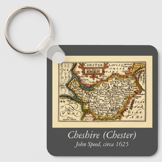 Cheshire (Chester) County England Antiquarian Map Key Ring (Front)