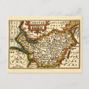 Cheshire (Chester) County England Antiquarian Map Postcard